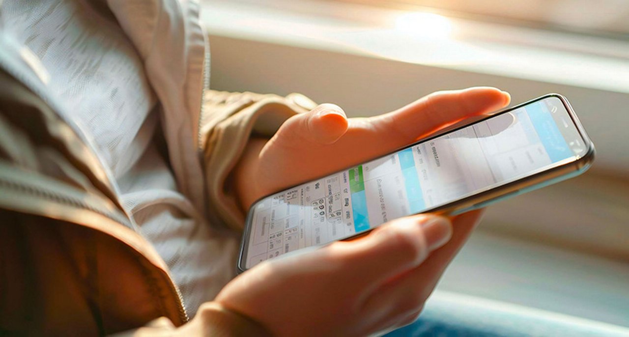 una giovane controlla la sua situazione finanziaria su smartphone