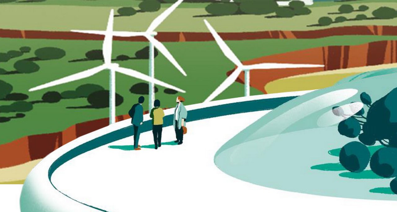 Illustrazione con pale eoliche